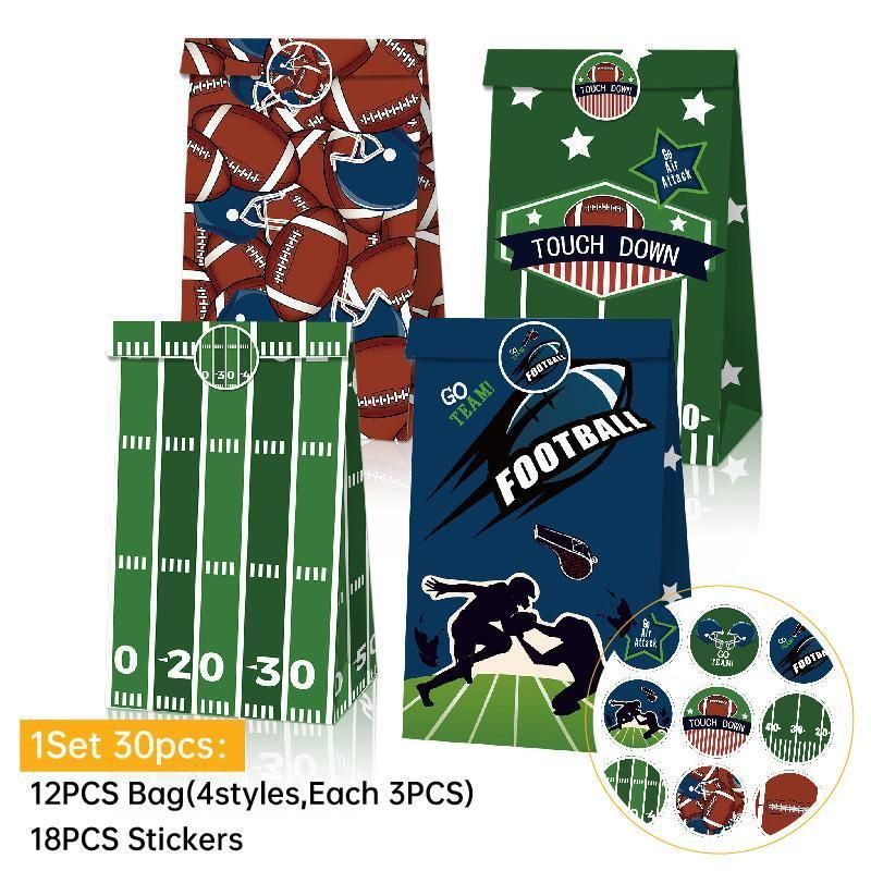 2set Football Touchdown Sports Game Party Candy Gift Kraft Paper Bags Birthday - 2sets-LB135