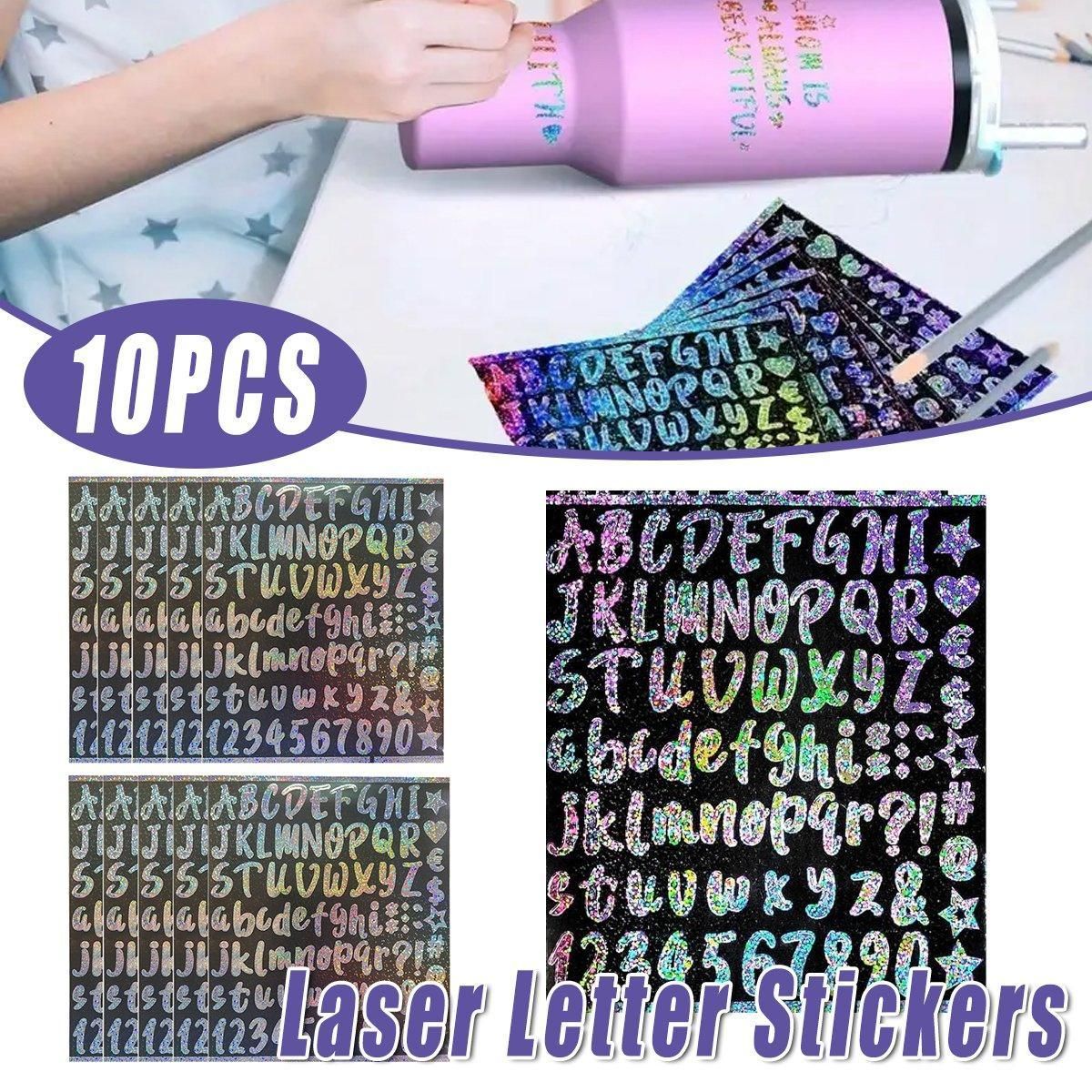 10pcs DIY Laser Alphanumeric Stickers Colourful Flash Labels Craft Decoration