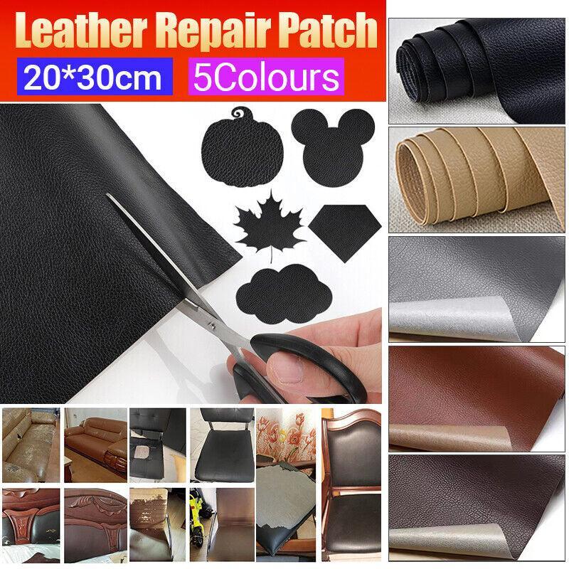 2X Self Adhesive Leather Repair Patches Kit for Sofa Couch Auto Interior Use - Dark Grey