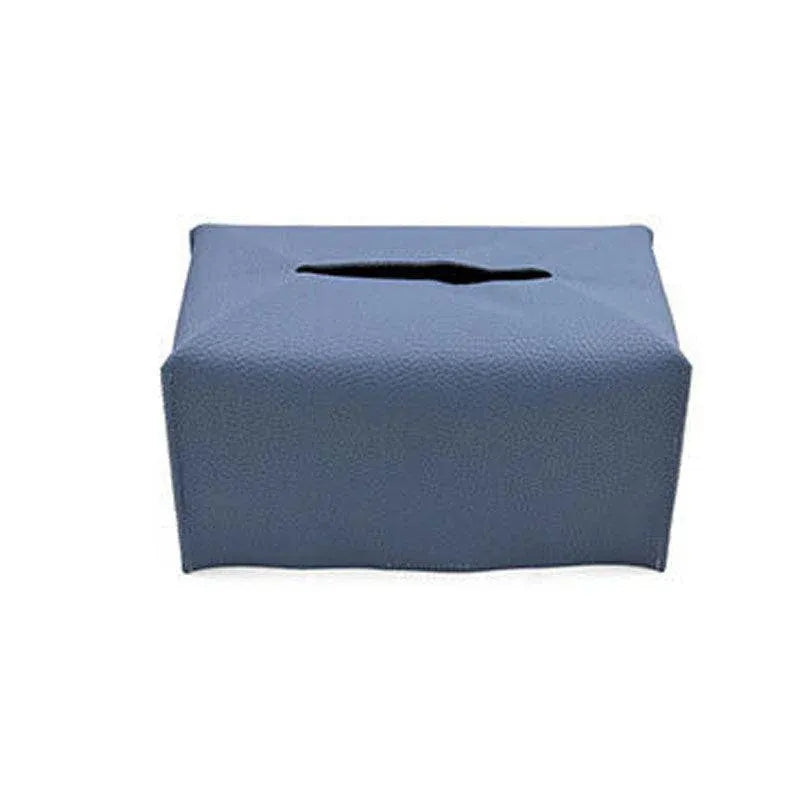 Large Size Tissue Box Dispenser Paper Holder Napkin Case Pu Leather Cover - Blue