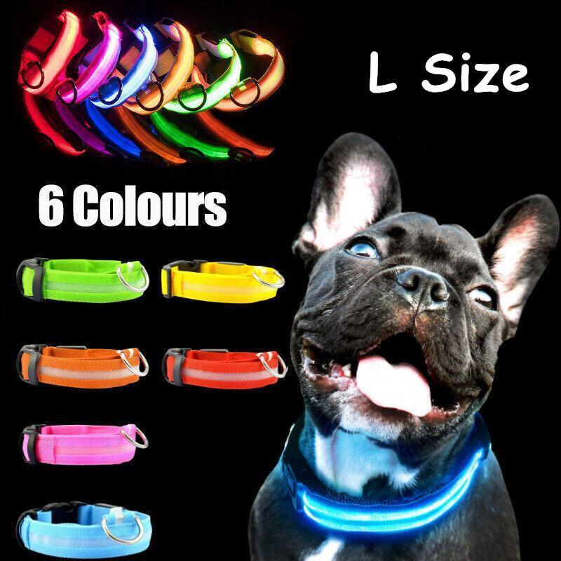 L Size USB Rechargeable LED Dog Collar Nylon Glow Flashing Light Up Neck Strap - Yellow