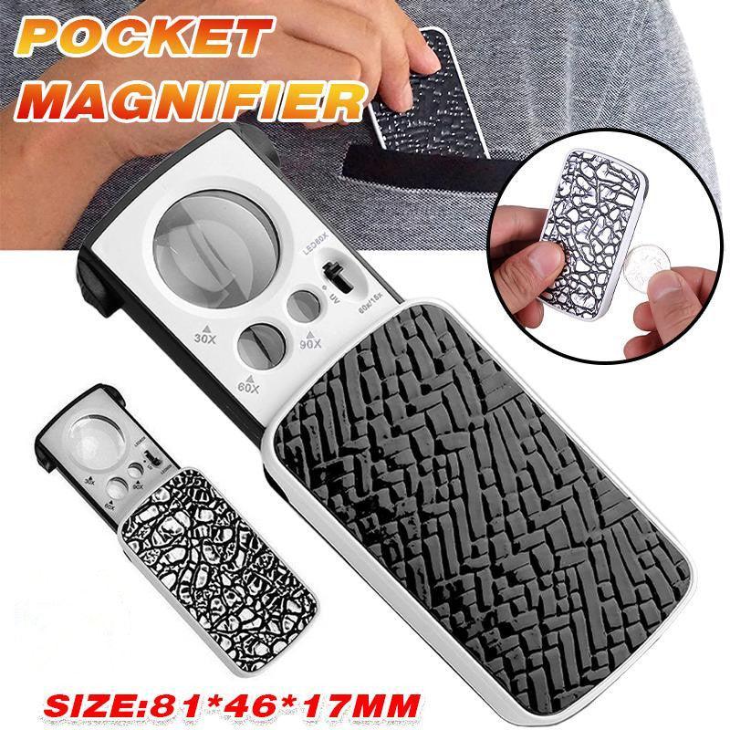 30X 60X 90X Jewellers Loupe Led Magnifier Loop Side Light Magnifying Glass Lens - Silver