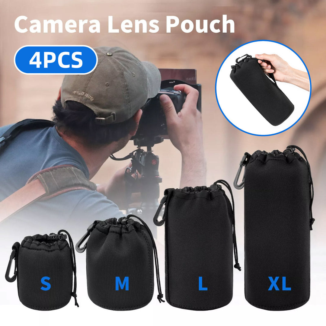 4pcs DSLR Camera Lens Pouch Protective Case Tube Bag Soft Cover for SLR Storage