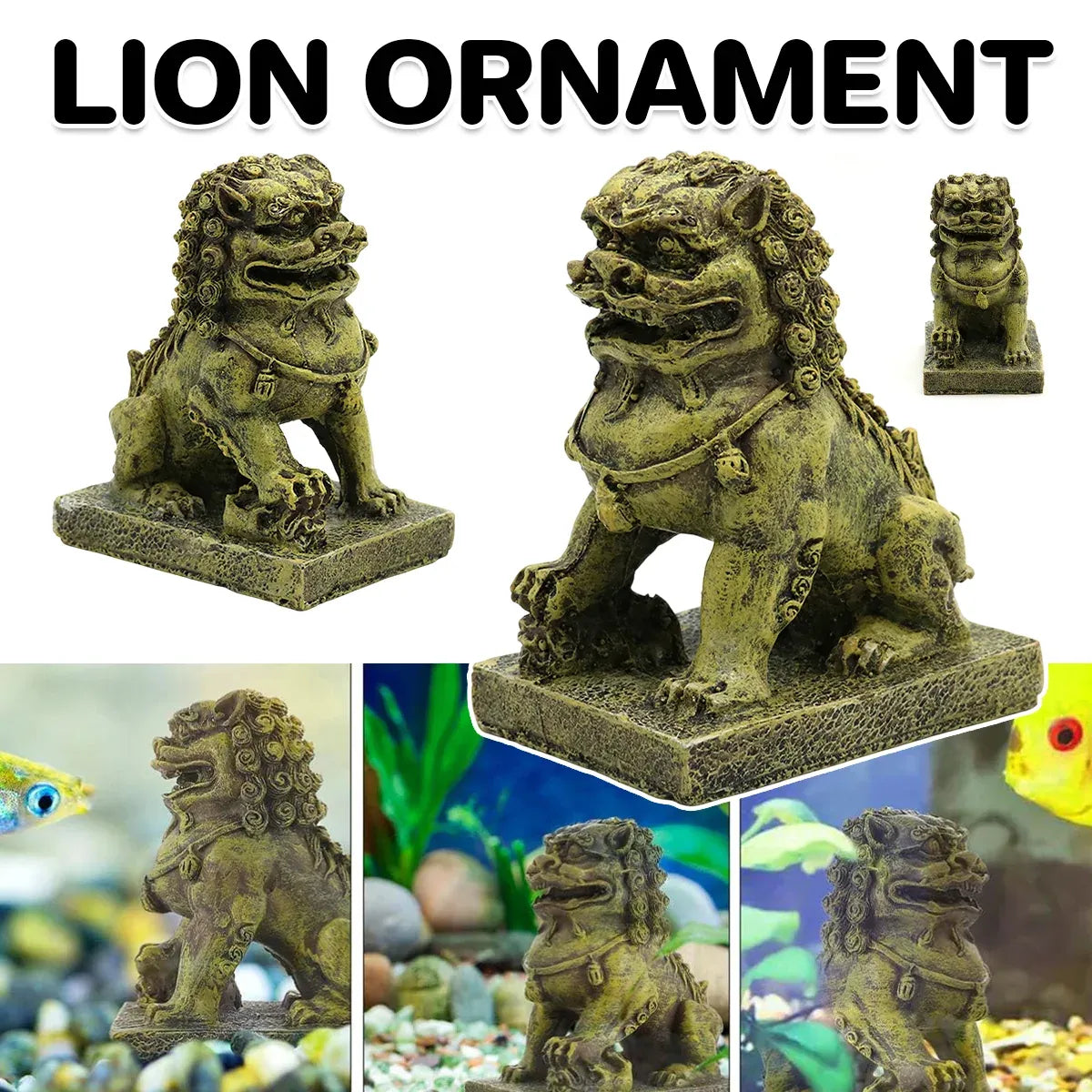 Resin Guardian Lion Statue Ornament Aquarium Decor Fish Tank Desktop Display