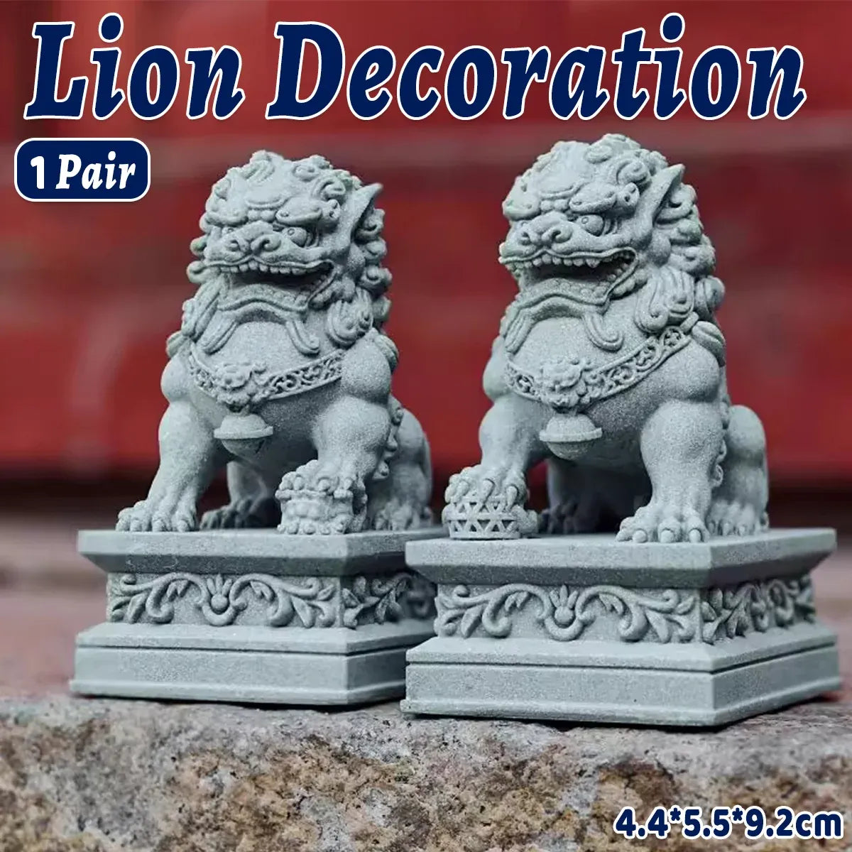 1 Pair Chinese Style Small Stone Lion Decoration Home Desktop Decor Art Craft