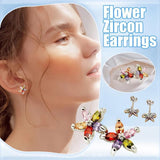 Colourful Petal Zircon Earrings Silver Ladies Wedding Party Christmas Gift