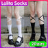 Cross-Tie Women Lolita Socks Bandage Stockings Korean Style Middle Tube Socks - Black+Black