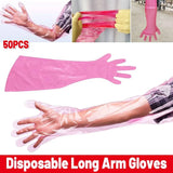50pcs Clear Long Arm Glove Plastic Farm Glove Disposable Vet Glove Midwifery
