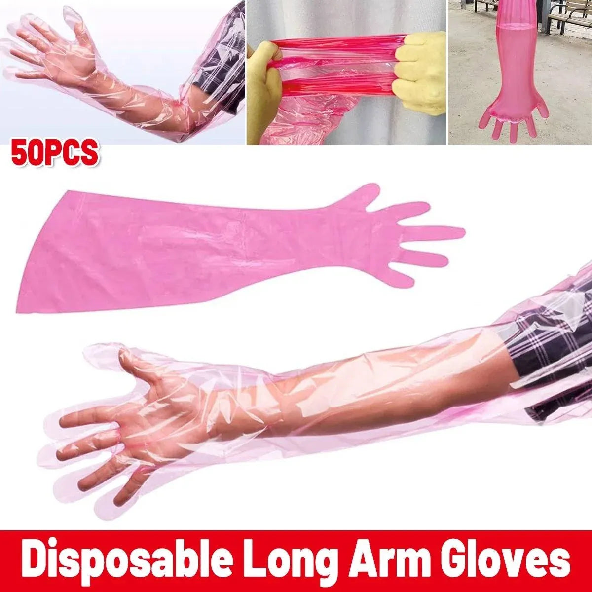 50pcs Clear Long Arm Glove Plastic Farm Glove Disposable Vet Glove Midwifery