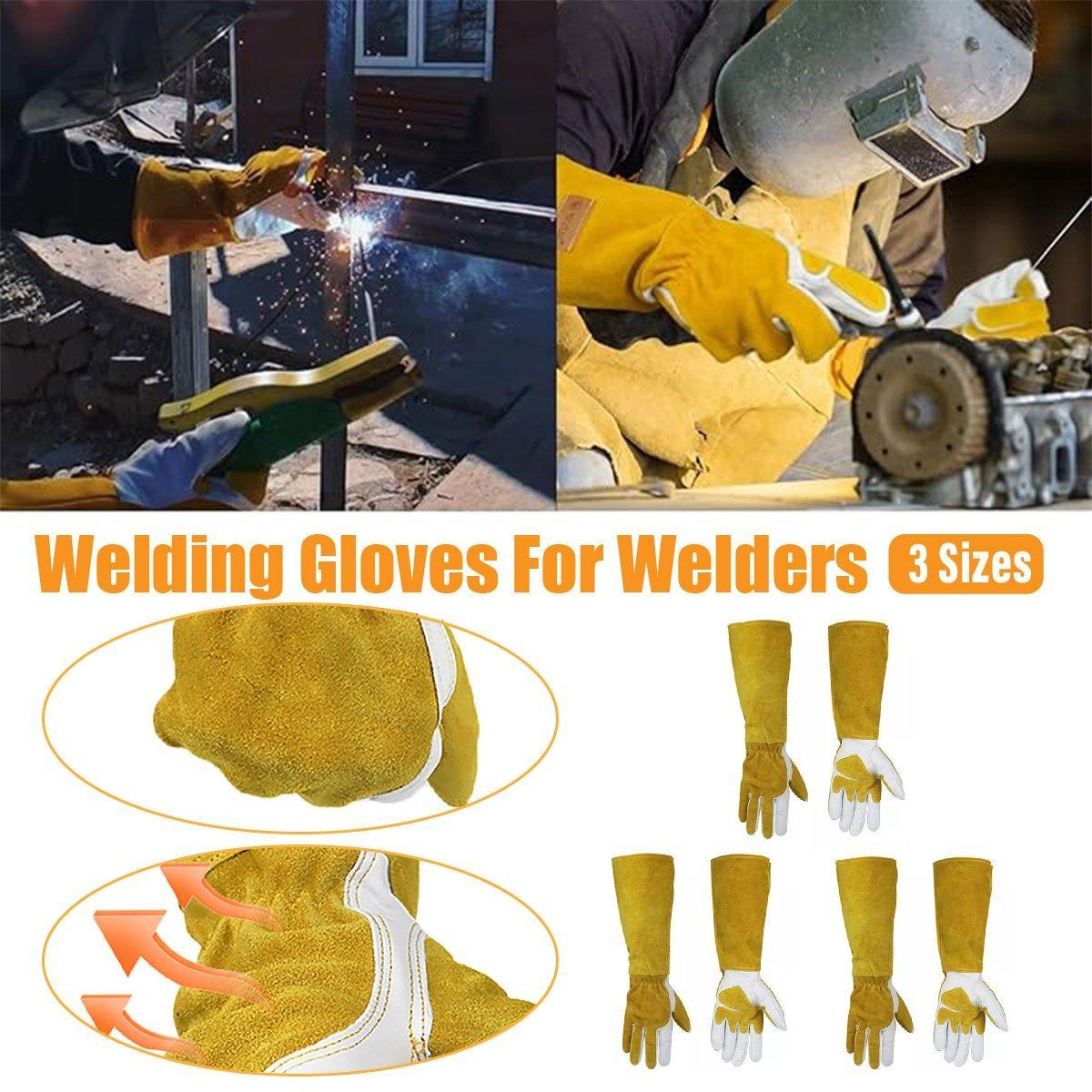 Long Welding Gloves Heat Resistant Leather Gloves for Grill or Fireplace Use - S