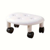 Imitation Leather Low Stool with Wheels Modern Bedroom Living Room Plastic Bench - White