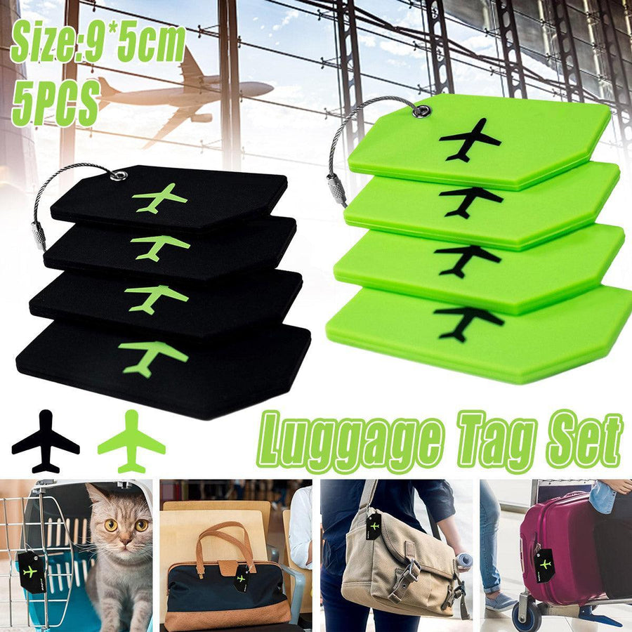 5PCS High-Quality Silicone Luggage Tags Name Address Boarding Pass Travel ID - Black