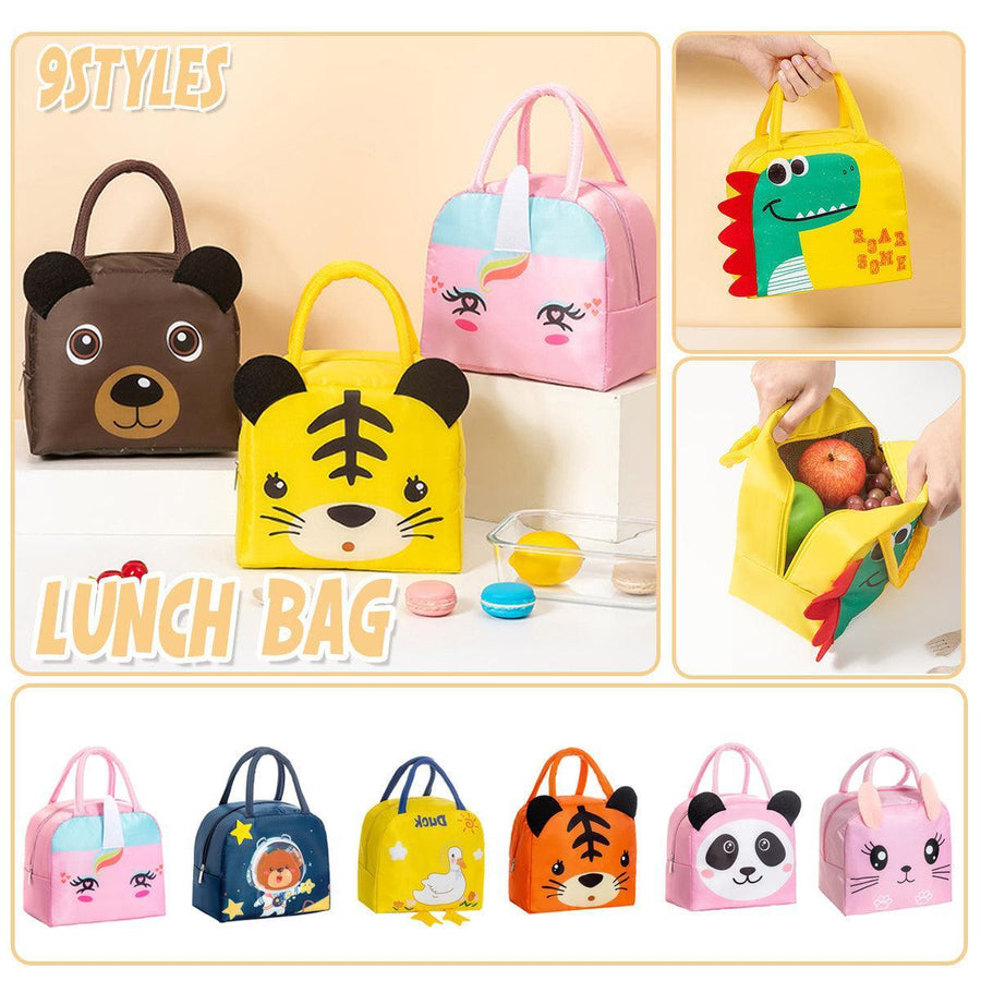 3D Bento Lunch Bag Cartoon Handbag Insulated Food Box Bag for Students LunchTote - Yellow Dinosaur