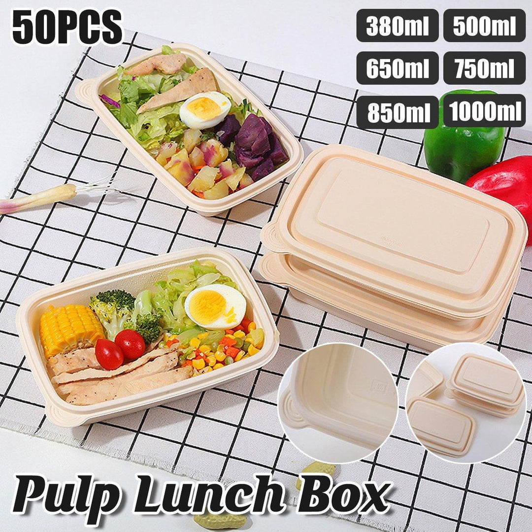 50pcs Eco Friendly Corn Starch Lunch Box Degradable Takeout Bento Container - 850ml