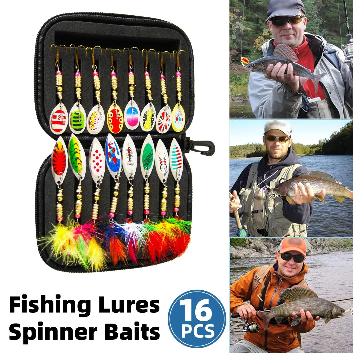 16 PCS Fishing Lure Metal Spinner Bait Bass Tackle Crankbait Spoon Trout Bass