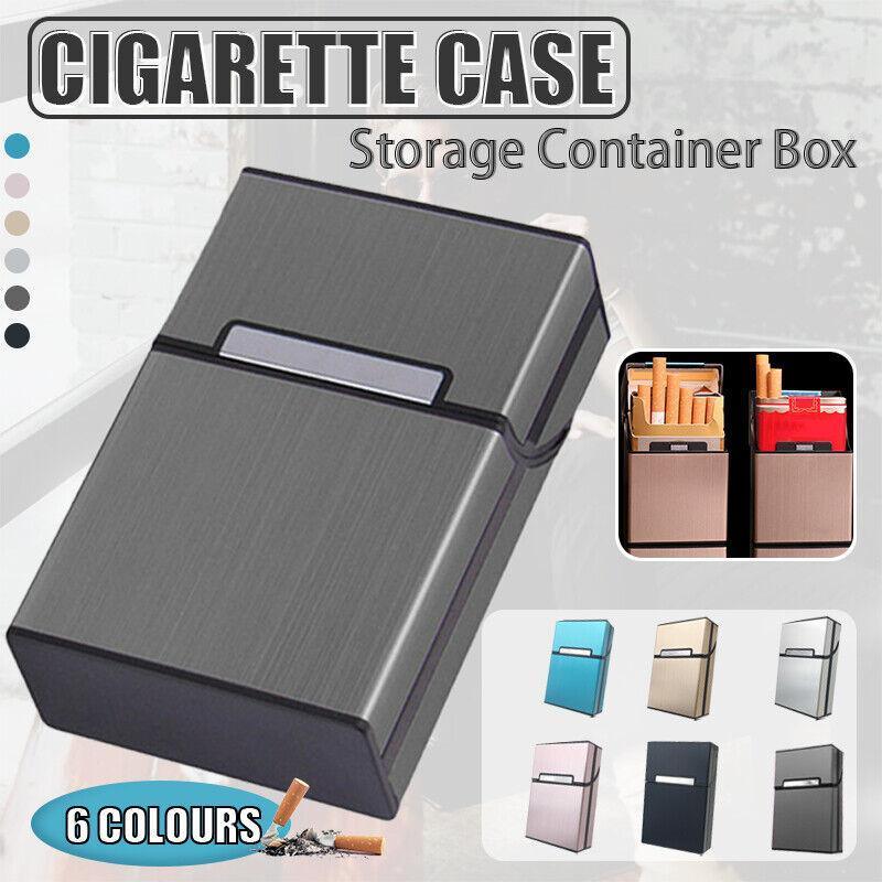 Tobacco Holder Aluminum Pocket Box Storage Container 20 Cigarette Case Lighterau - Black