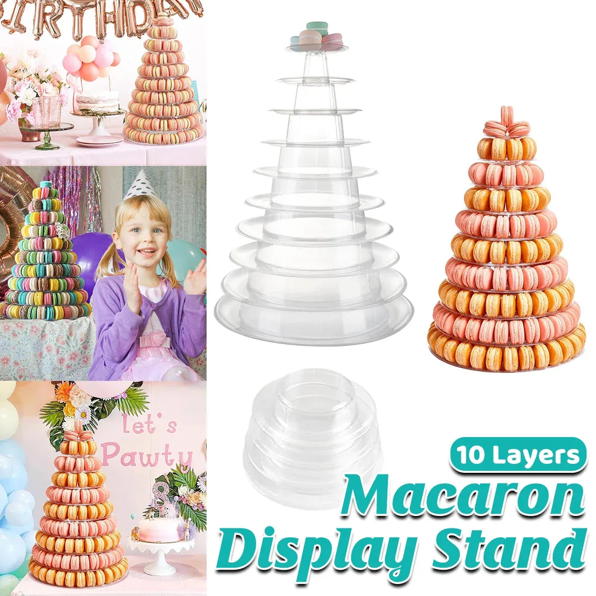 10-Tier Round Cake Stand Pastry Display Rack in Transparent Plastic