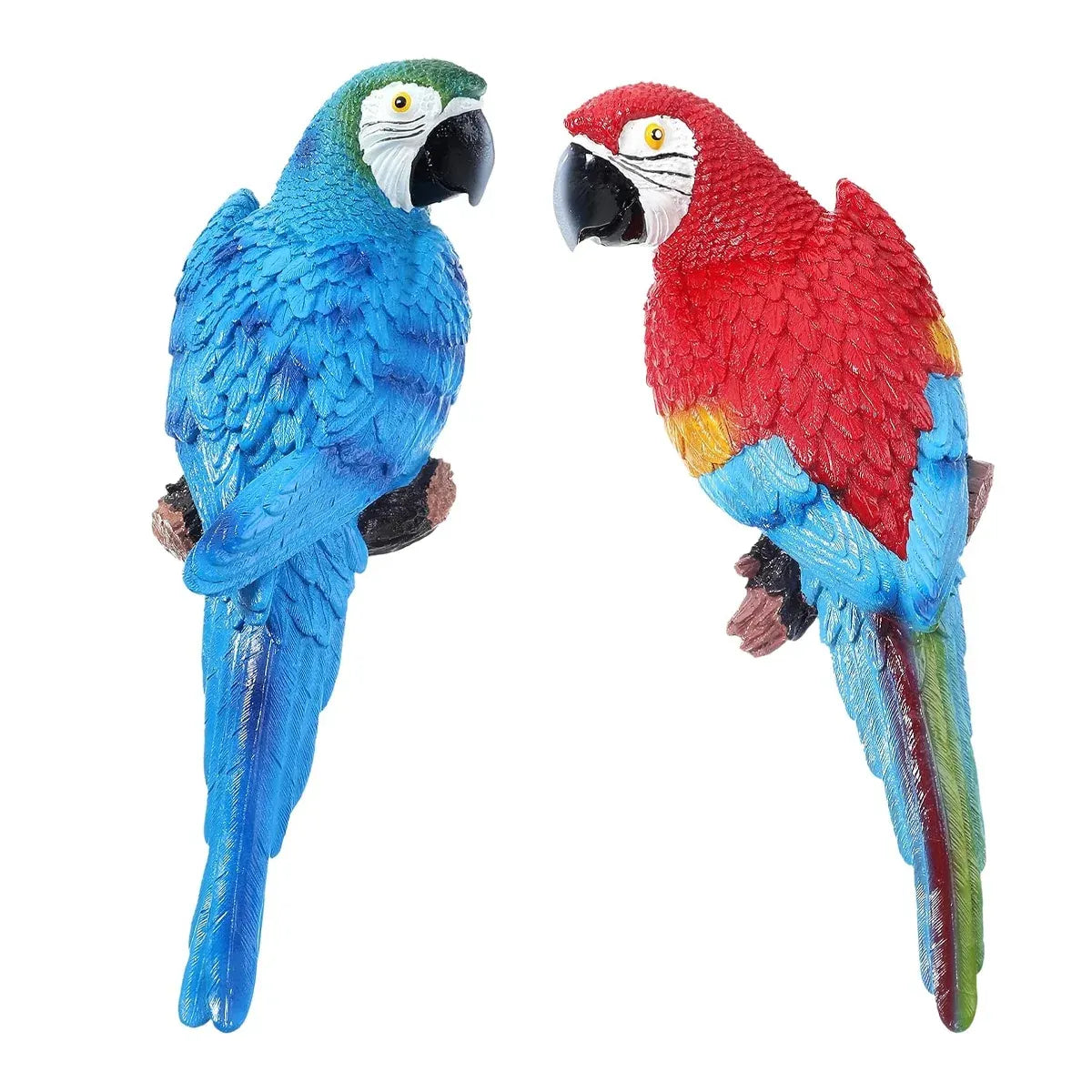 Simulated Half Parrot Tree Hanging Wall Decoration Durable for Home Garden Use - Blue-Red