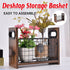 Wooden Desktop Storage Basket Wire Iron Combination Organiser Rustic 29x12x23cm