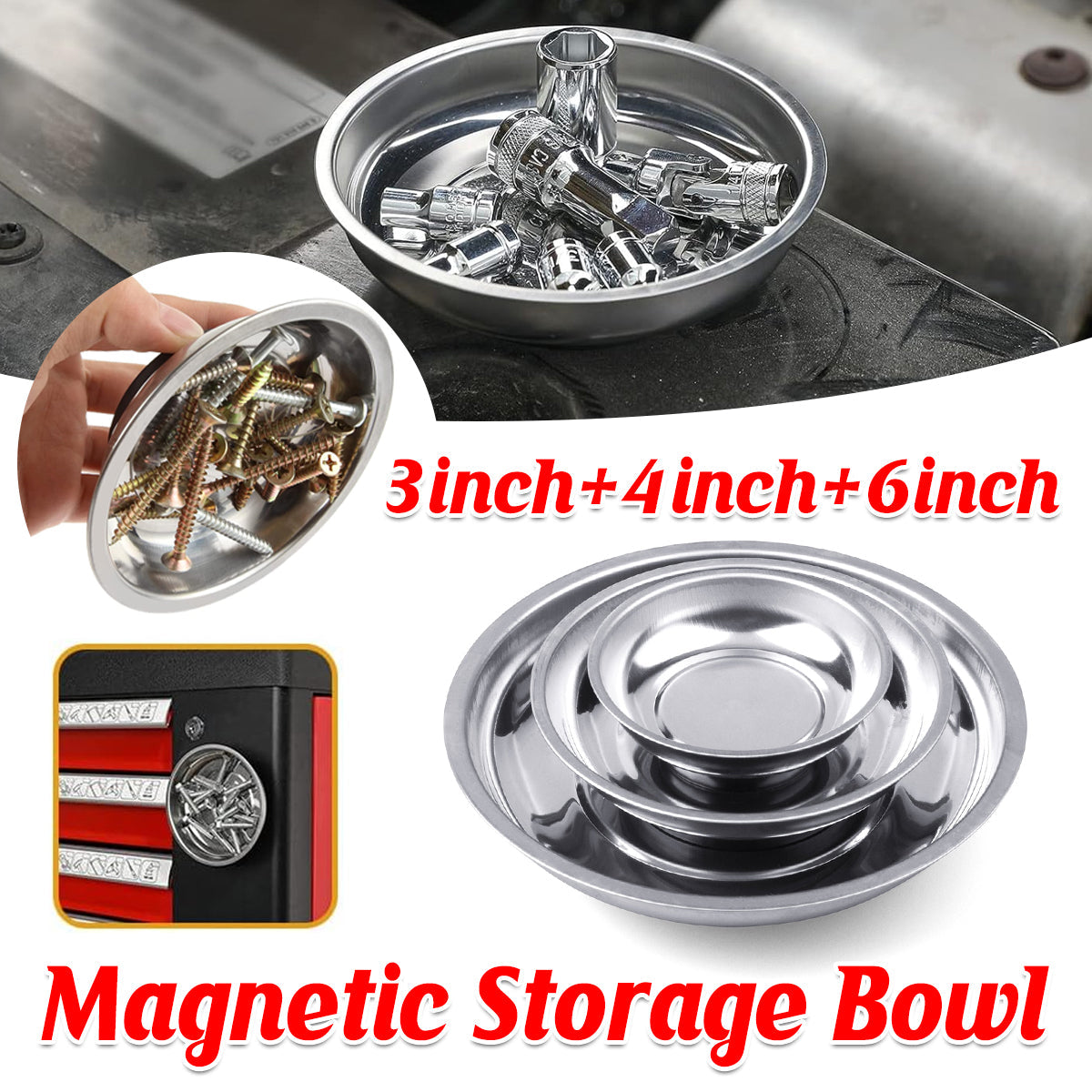 3 4 6 Inch Magnetic Parts Tray Set Stainless Steel Tool Bowl Organizer Holder