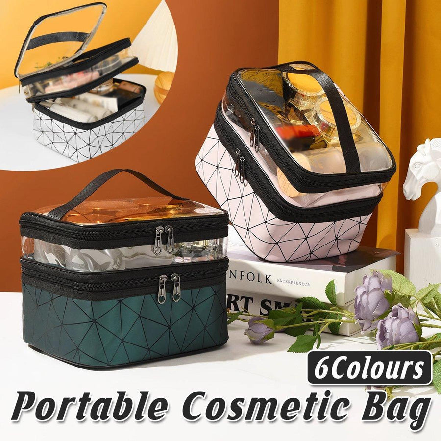 Portable Double-Layer Large Capacity Waterproof Cosmetic Bag Travel Toiletry Bag - Green