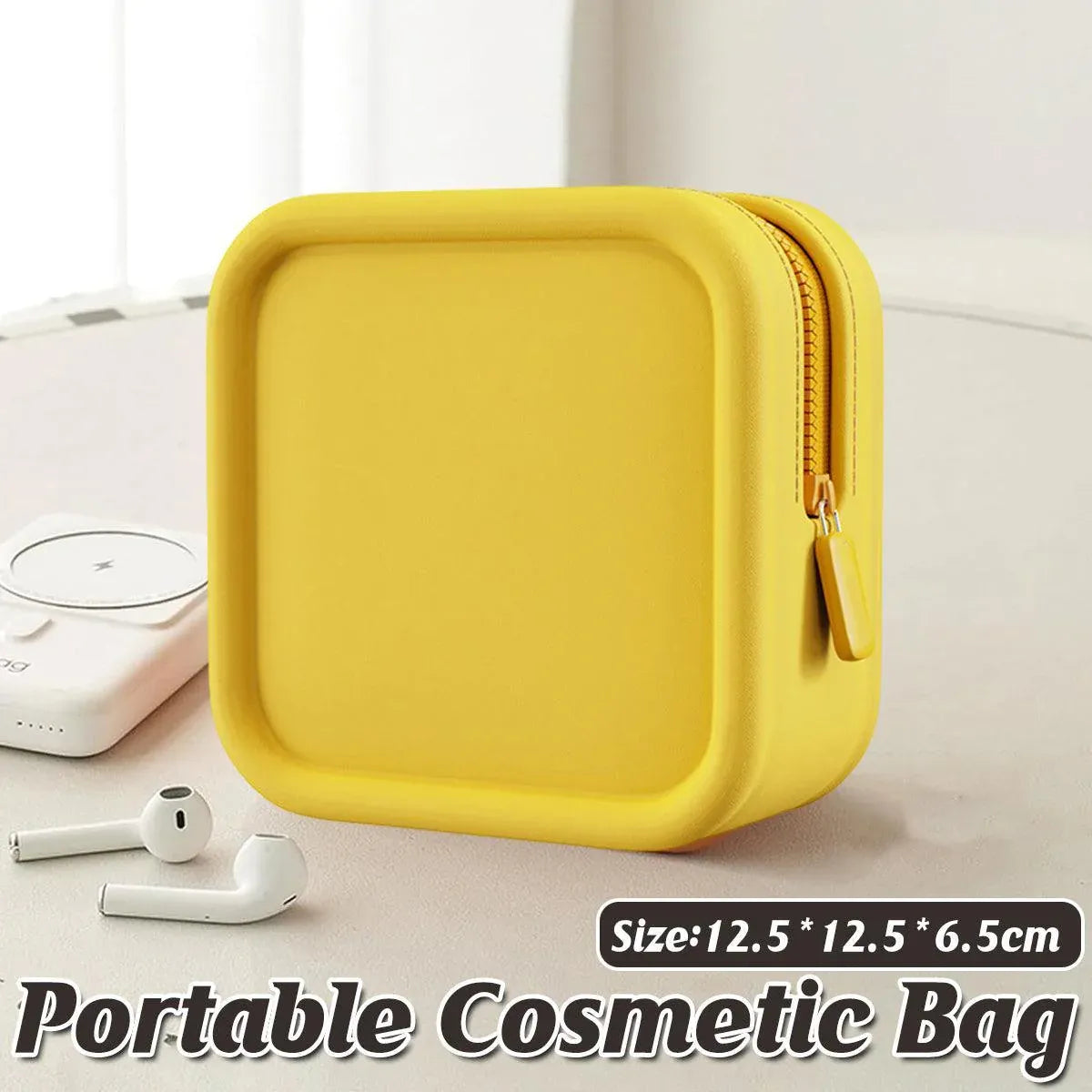 Yellow Portable Cosmetic Bag Travel Organiser Toiletry Case for Makeup Storage