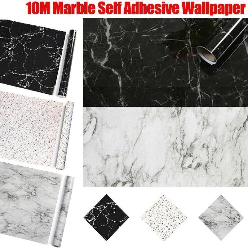 10M Marble Self-Adhesive PVC Wall Sticker Wallpaper Decor - Black Marble-A