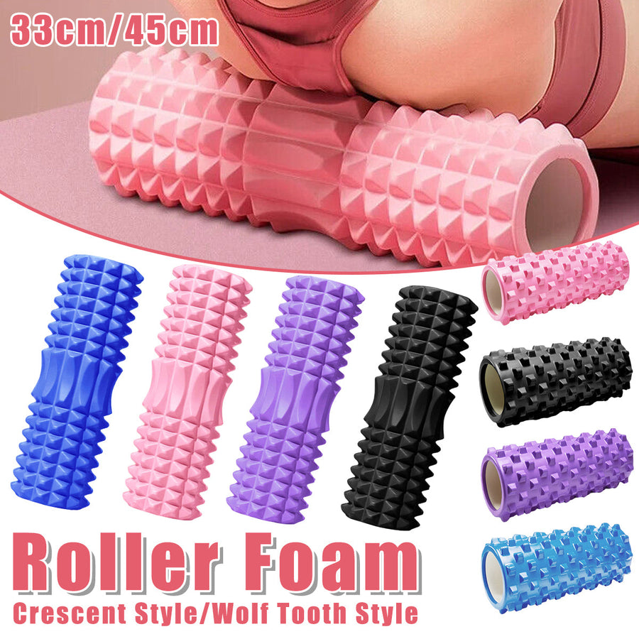 High Density EVA Foam Roller Yoga Massage Stick for Fitness - Wolf Tooth Style Purple-33cm