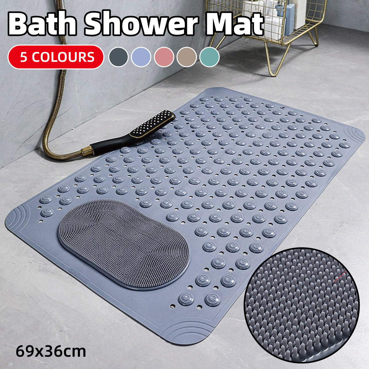Non Slip Floor Pad Bathroom Tub Mat Bath Shower Mat with Round Massage Point - Pink