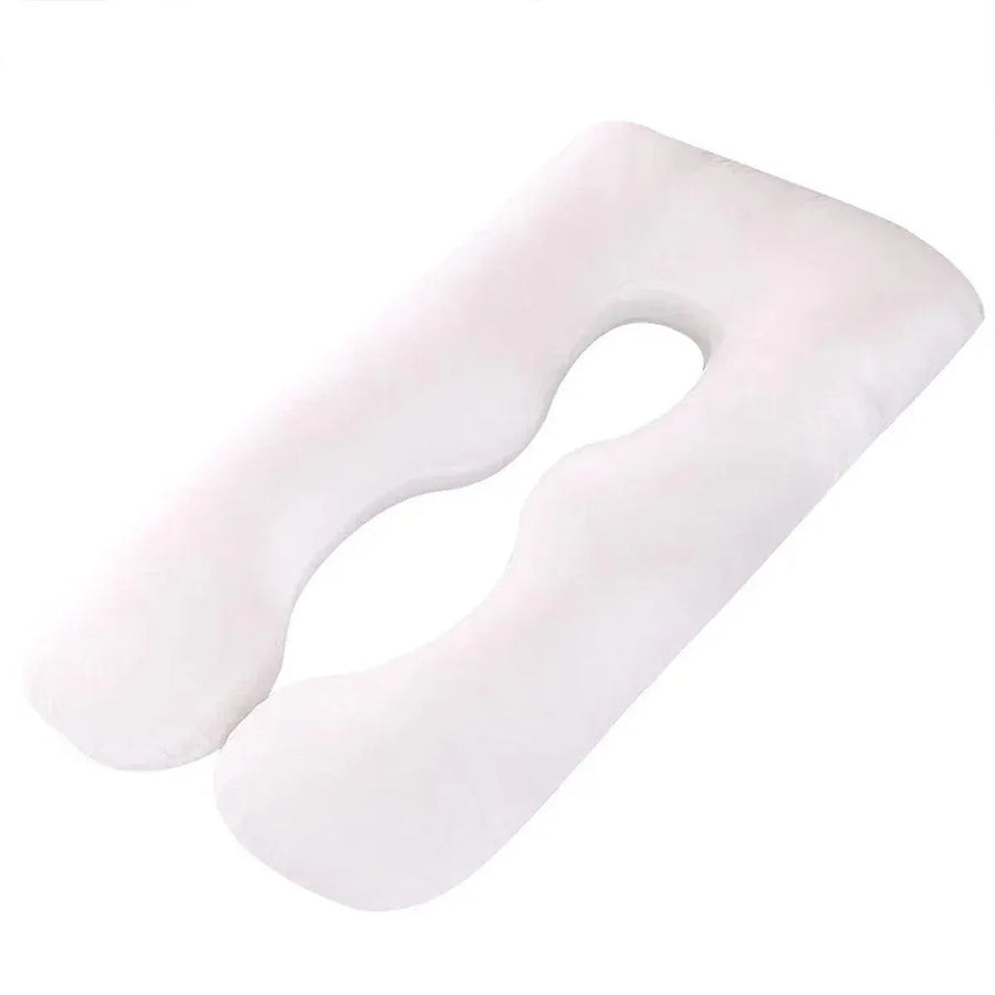U-shaped All-Cotton Maternity Pillow Multifunctional Lumbar Side Sleep Cushion - White