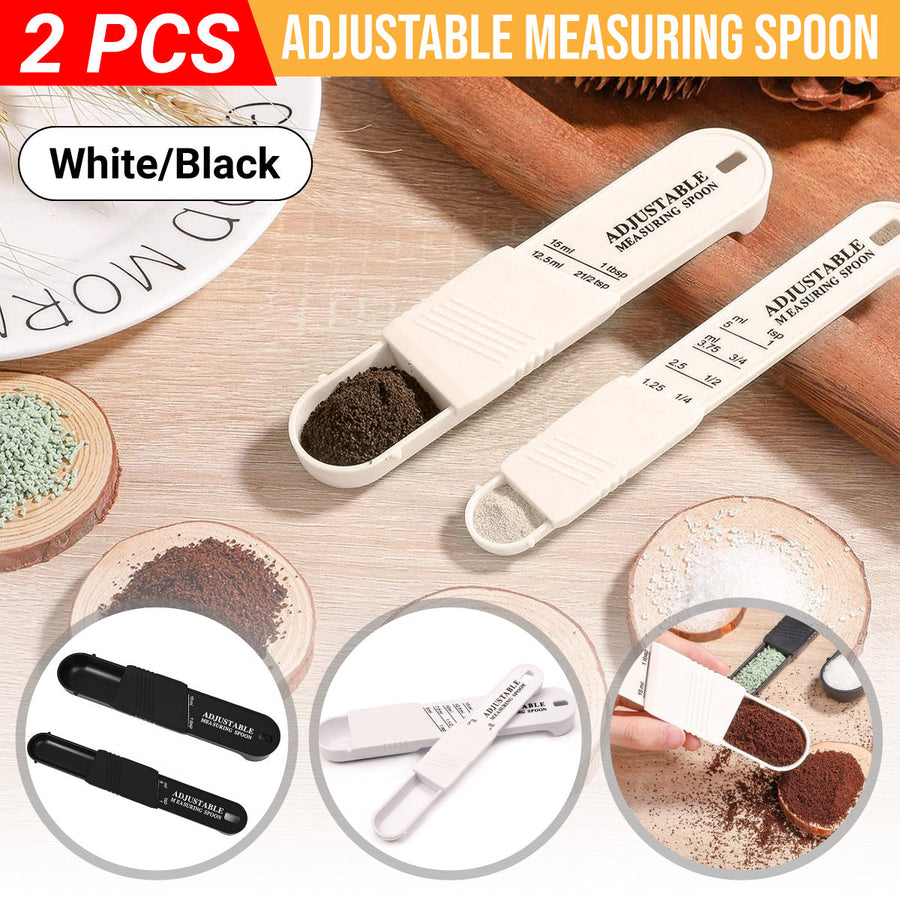 2PCS Adjustable ml Gram Plastic Measuring Spoon Scale Kitchen For Metering Spoon - Black