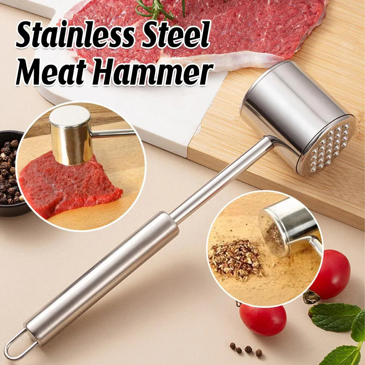 Stainless Steel Meat Hammer Tenderizer Kitchen Tool Loose Meat Pounder Mallet