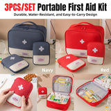 Set of 3 Portable Travel Medical Bags Organiser for Home Emergency Storage Use - Navy