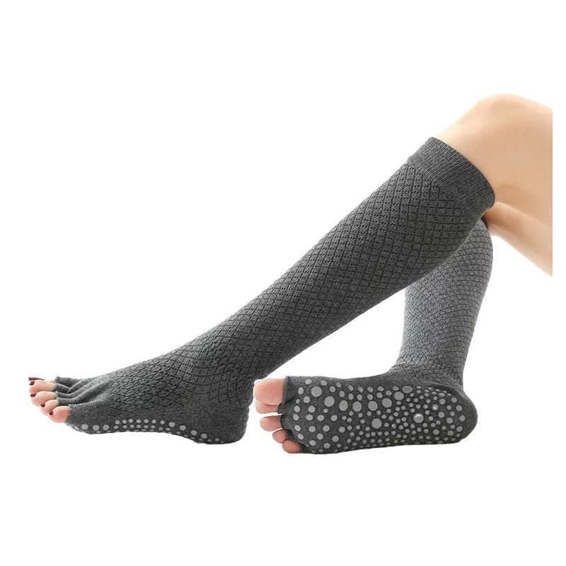 Women Long Massage Pilates Socks Yoga Socks Non Slip Socks Medium Open - Medium Open Toe Dark Gray
