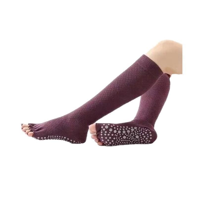 Women Long Massage Pilates Socks Yoga Socks Non Slip Socks Medium Open - Medium Open Toe Dark Red