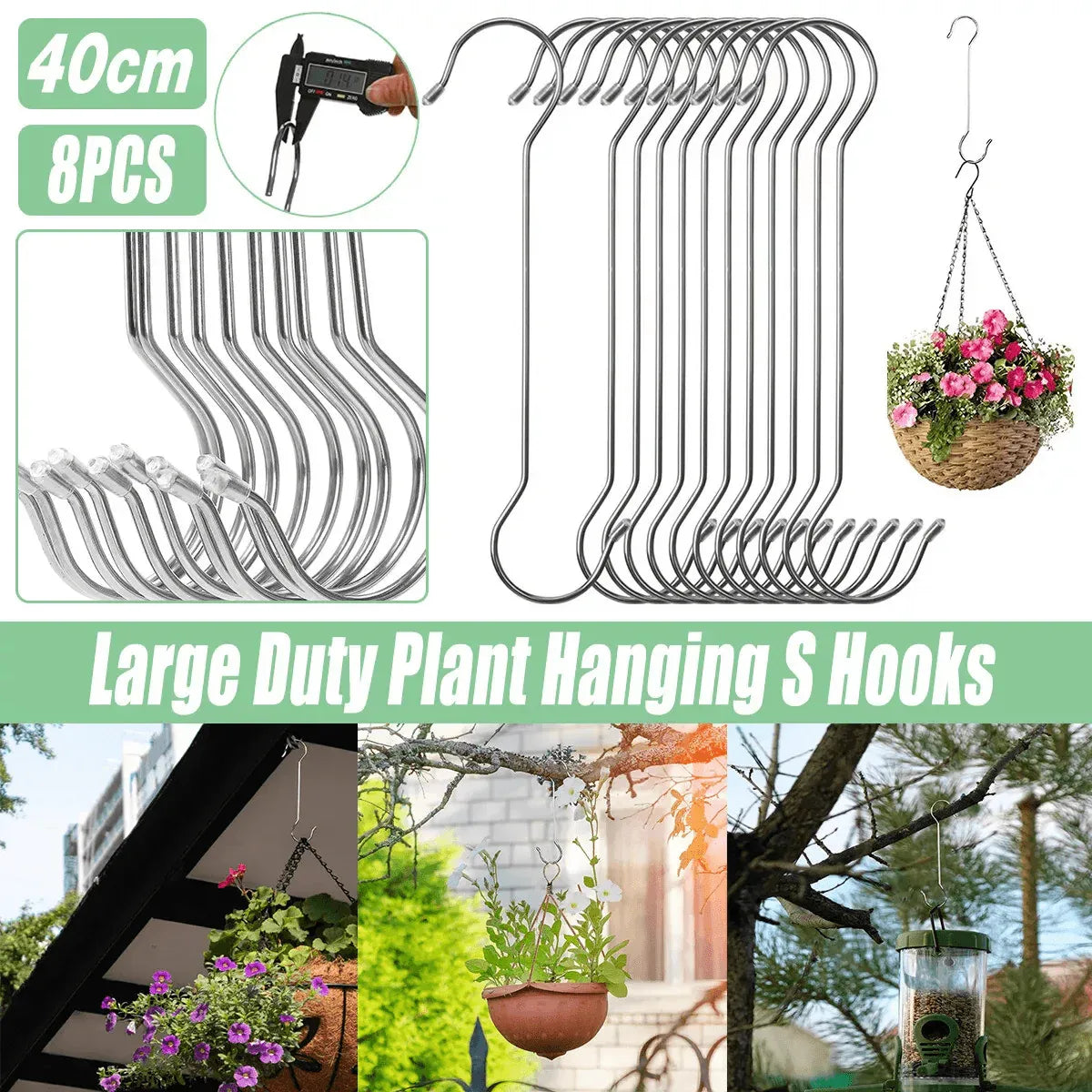 8pcs Metal S Hooks Multifunctional Garden Pot Hangers Outdoor Bird Feeder Hooks