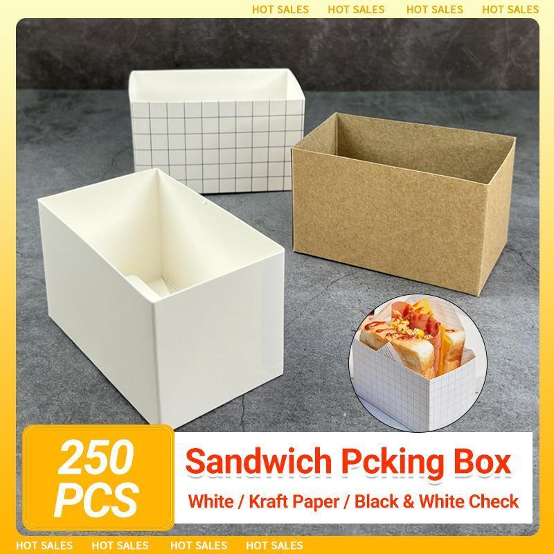 250PCS Sandwich Packaging Box Breakfast Hamburger Wrapping Box L Size - White