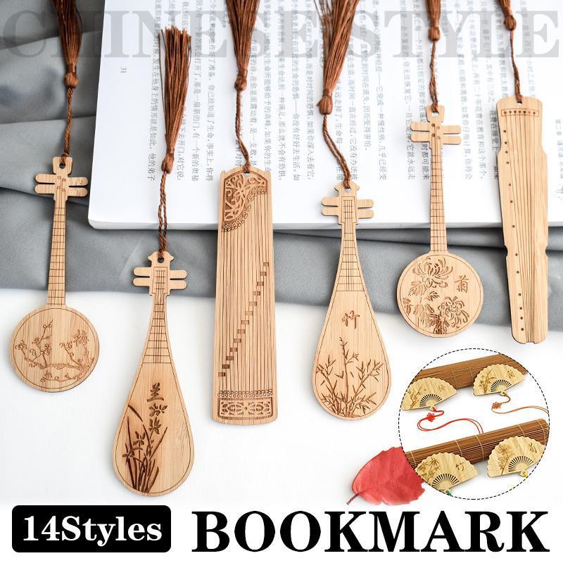 Chinese Style Bass Book Folder Book Clip Bamboo Bookmark Guitar Bookmark Lable - Ruan Pipa Bookmark - Bamboo