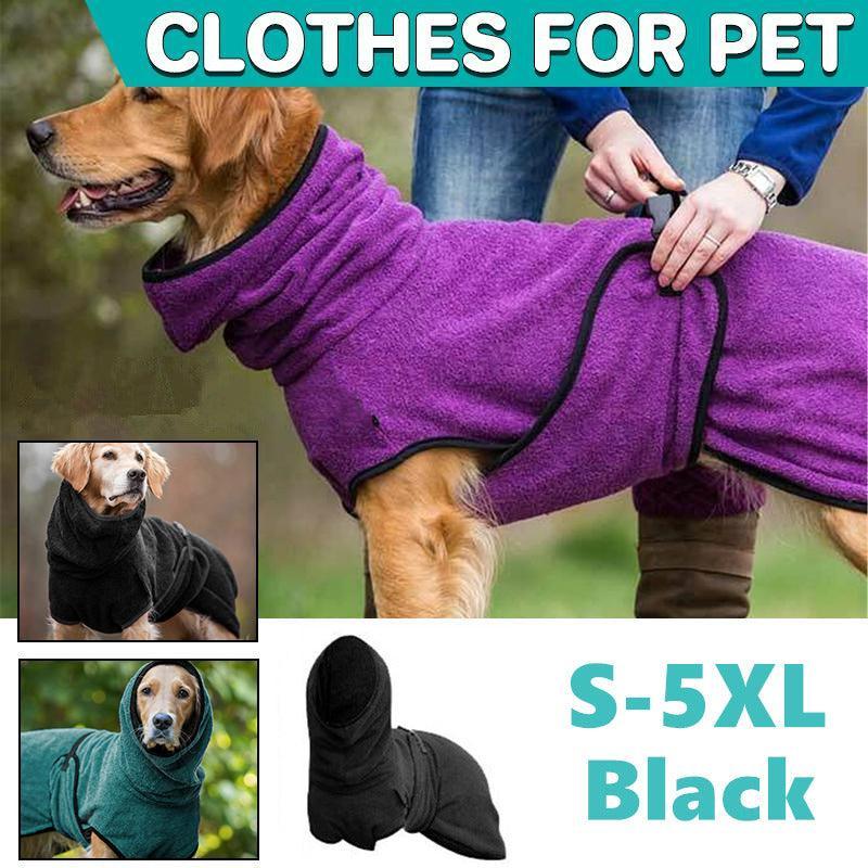Dog Puppy Hoodies Jacket Solid Coat Pet Winter Soft Warm Clothes S-5XL Black - 2XL