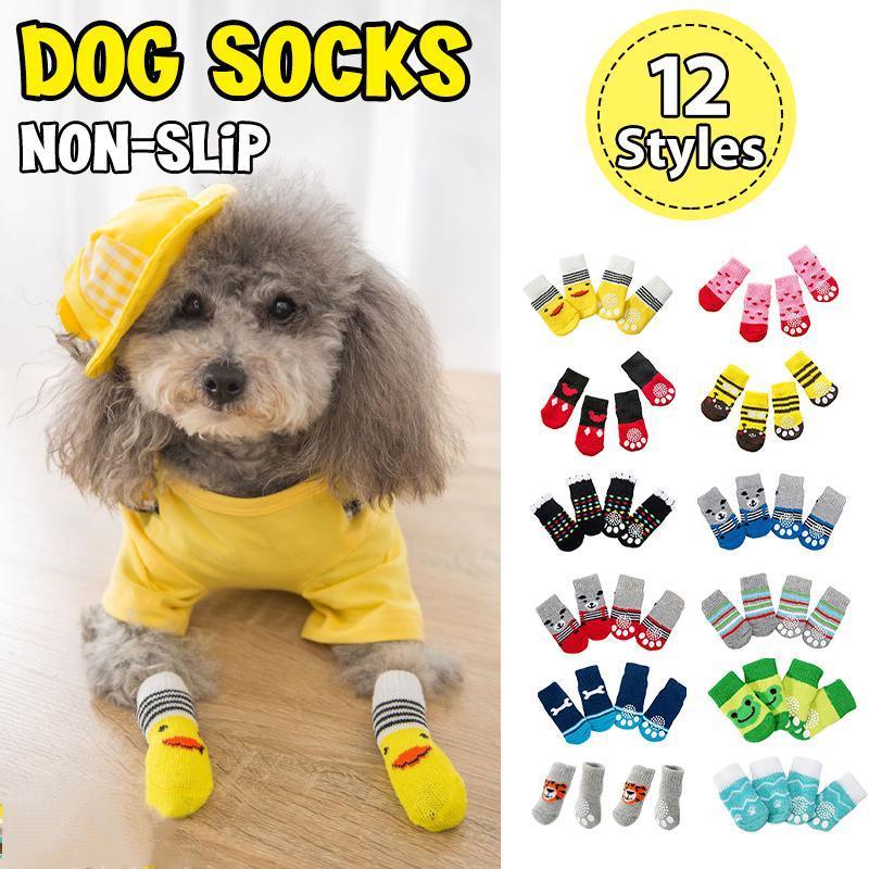 Dog Socks Non-Slip Grip Slip Anti-Slip - Puppy Cat Pet Shoes Slippers M Size - Red Heart