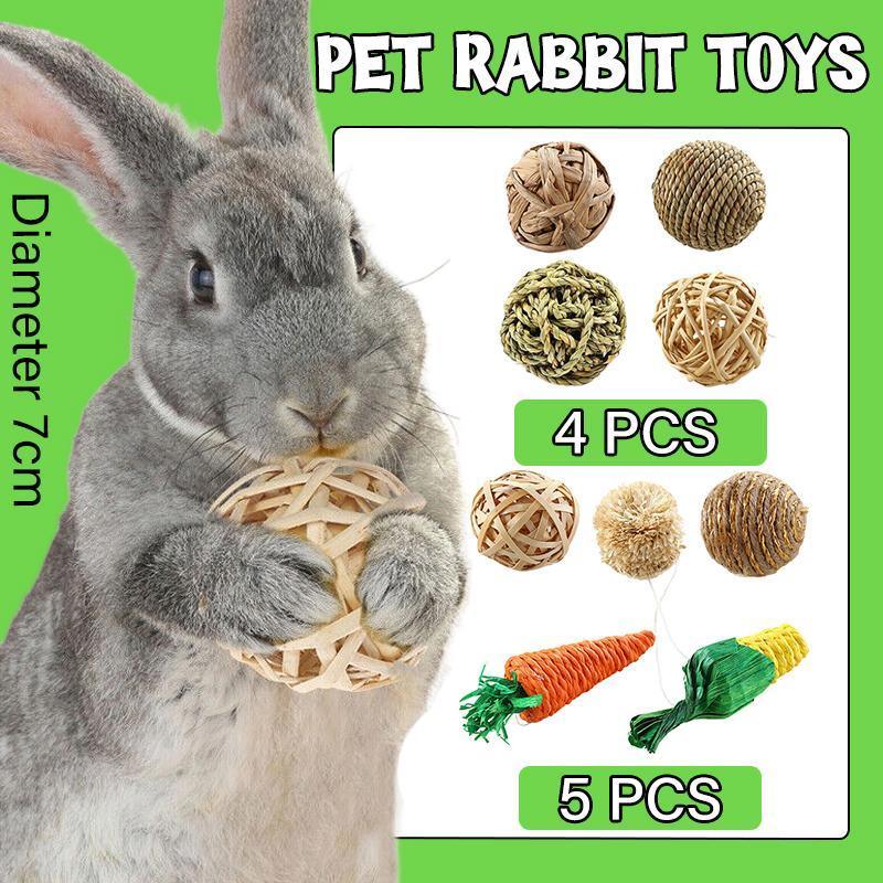 4/5PCS Pet Balls Rabbit Toys Bunny Straw Rattan Woven Chewing Ball Biting Toys - 4PCS