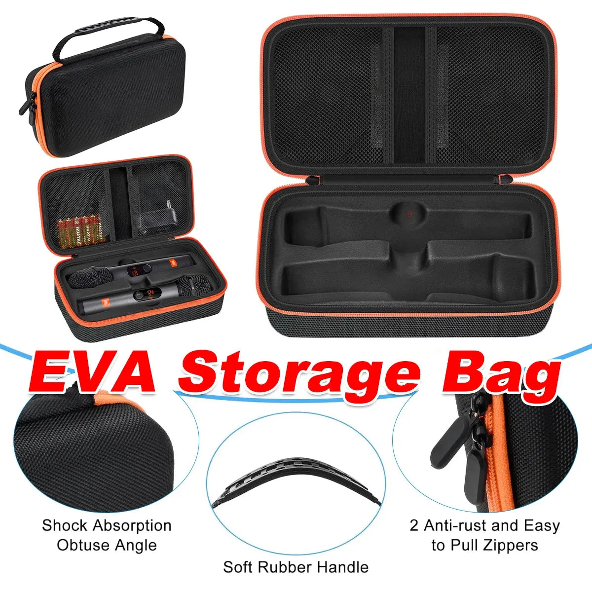 Portable EVA Microphone Storage Case Handheld Mic Box with Dividers Shockproof