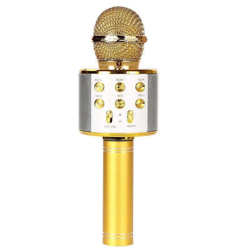 Karaoke Microphone Speaker Wireless Bluetooth Handheld Mic Usb Player Ktv Ws858 - Gold