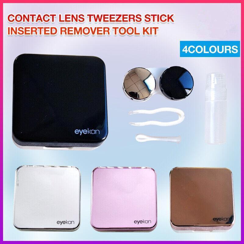 Contact Lens Tweezers Stick Inserted Remover Tool Kit Tip Storage Case Box Sets - Silver