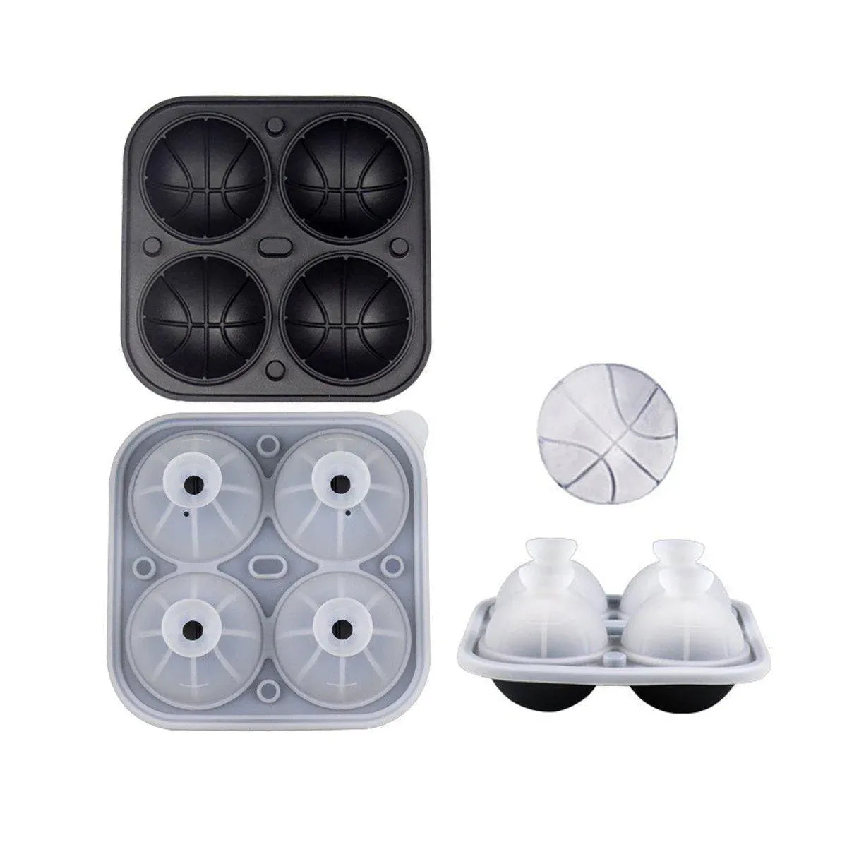 Silicone Ice Cube Mold Large Ice Ball Maker with Lid for Cocktails and Drinks - Black-Basketball
