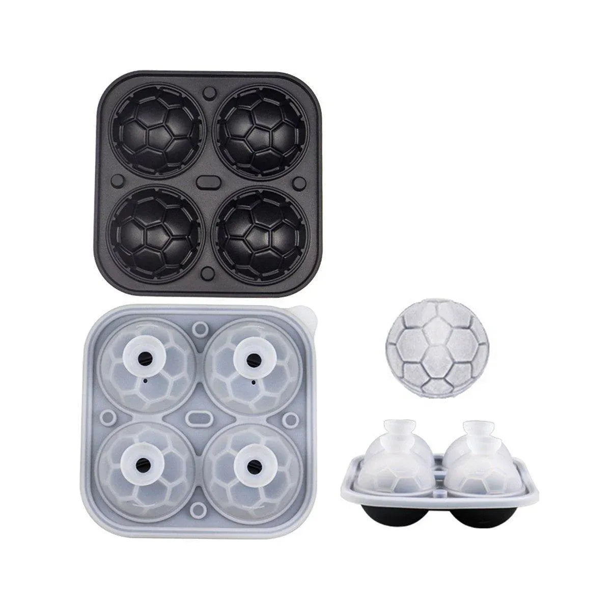 Silicone Ice Cube Mold Large Ice Ball Maker with Lid for Cocktails and Drinks - Black-Football