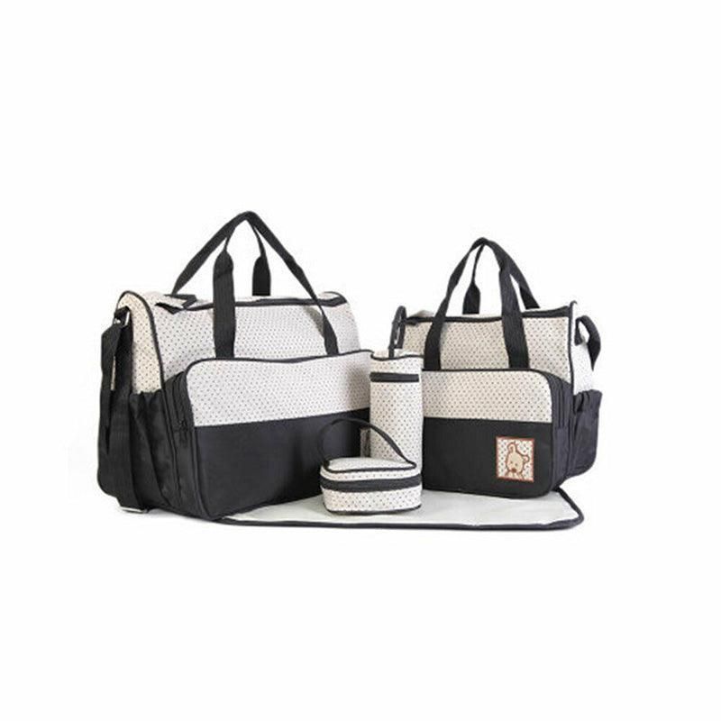 5Pcs Travel Nappy Bag Set with Shoulder Tote and Changing Organiser Bags - Black