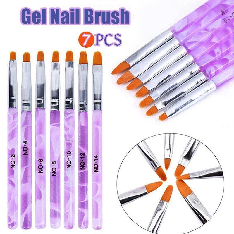 7Pcs Round Head Uv Gel Nail Acrylic Brush Hair Size No.2-14 Good For Starter Pen