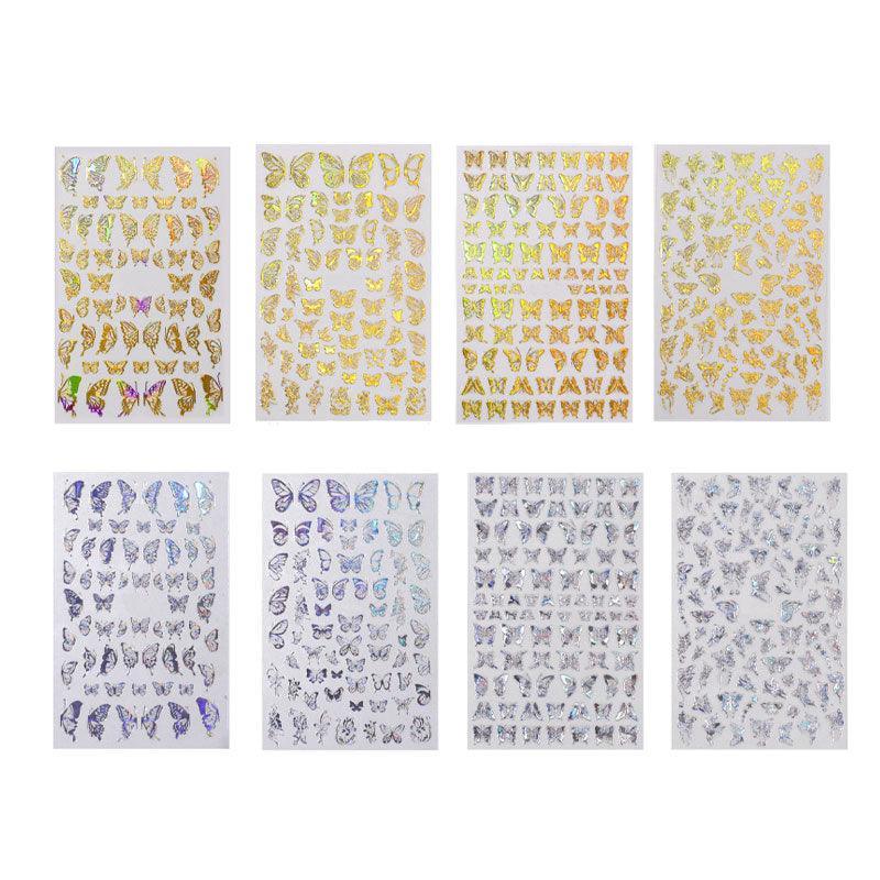 3D Nail Butterfly Design Sticker Decor Decal Holographic Laser Nail Art Sticker - Gold L-03