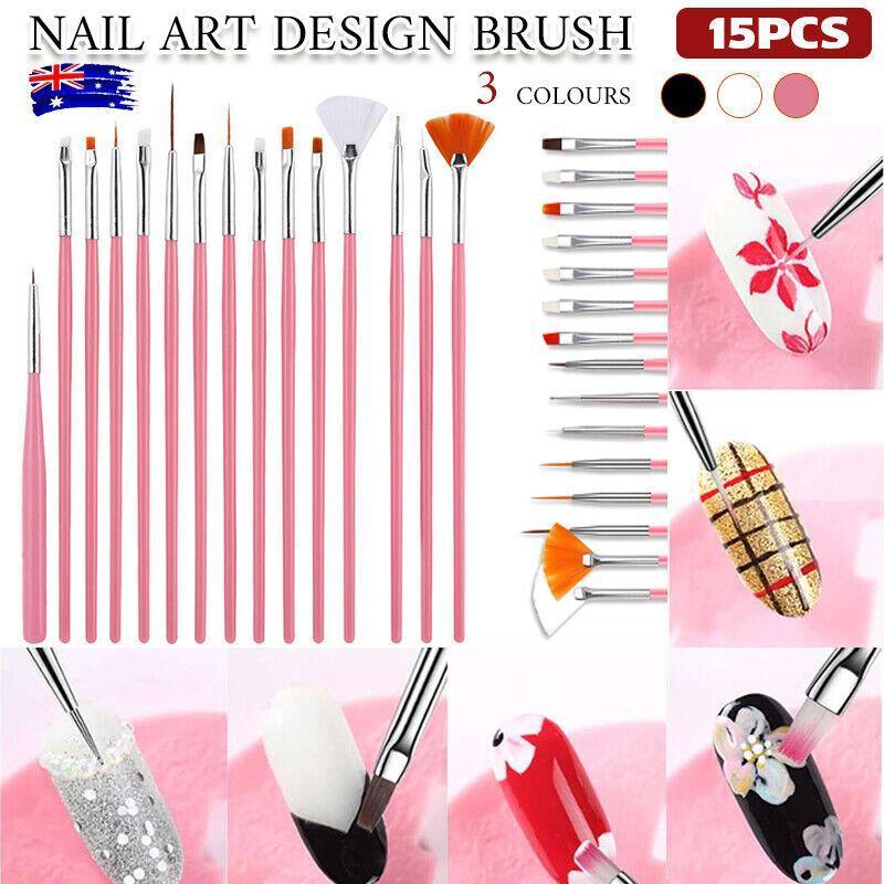 Nail Art Design Brushes Dotting Pen Tool Set Painting Uv Gel Drawing Brush 15Pcs - Pink